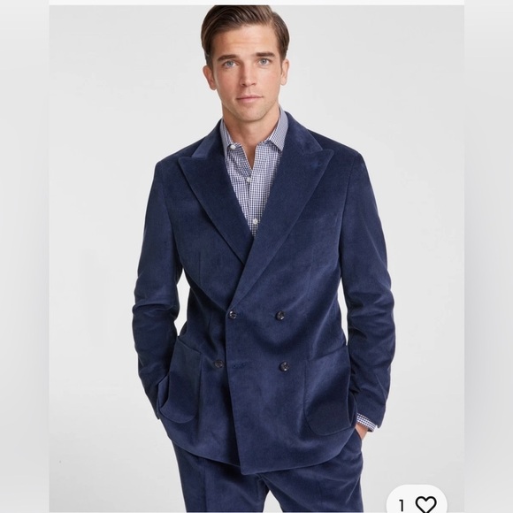 Tommy Hilfiger Mens Modern Fit Double Breasted Corduroy Suit Jacket Blazer - NWT - Picture 1 of 8